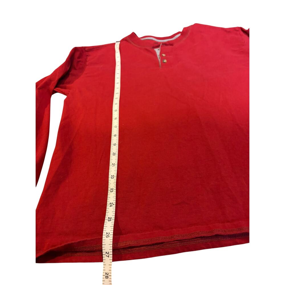 HANES Beefy-T Men's Long Sleeve Henley Size LARGE Burnt Brick Red Heritage Cabin - Picture 5 of 8